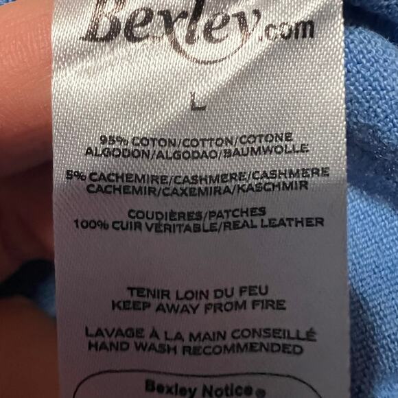 Bexley Sweater Mens Large Pima Cotton Cashmere Elbow Patch V Neck Blue - Picture 7 of 7